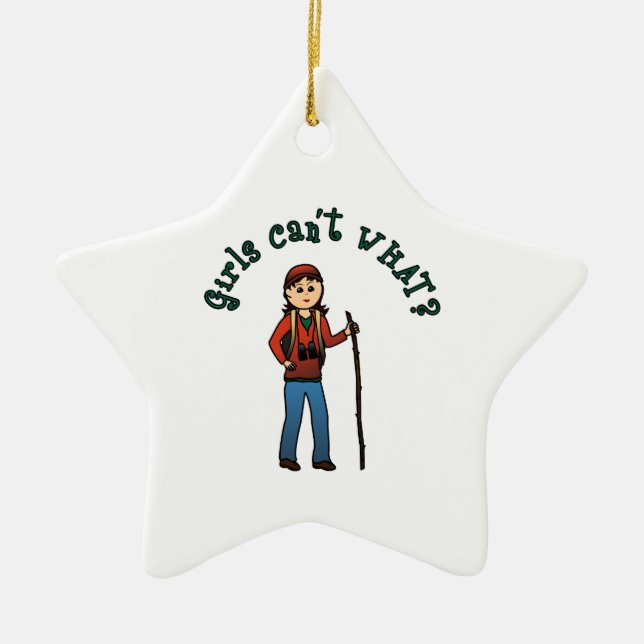 Hiker Girl Ceramic Tree Decoration (Front)