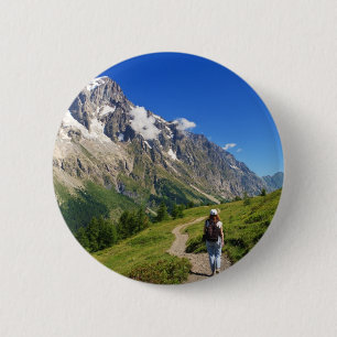 hiker in Ferret Valley, Italy 6 Cm Round Badge