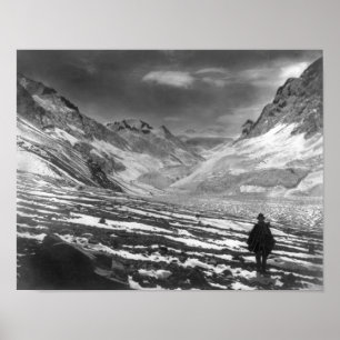 Hiker in the Aconcagua Valley in Chilli Photograp Poster