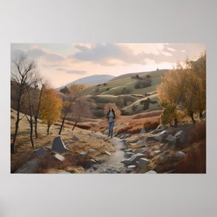 Hiker in the hills poster
