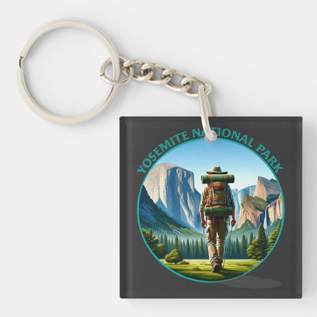 Hiker in Yosemite National park Key Ring (Front)