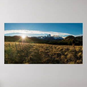 Hiker Looking At Fitz Roy Mountains, Patagonia Poster