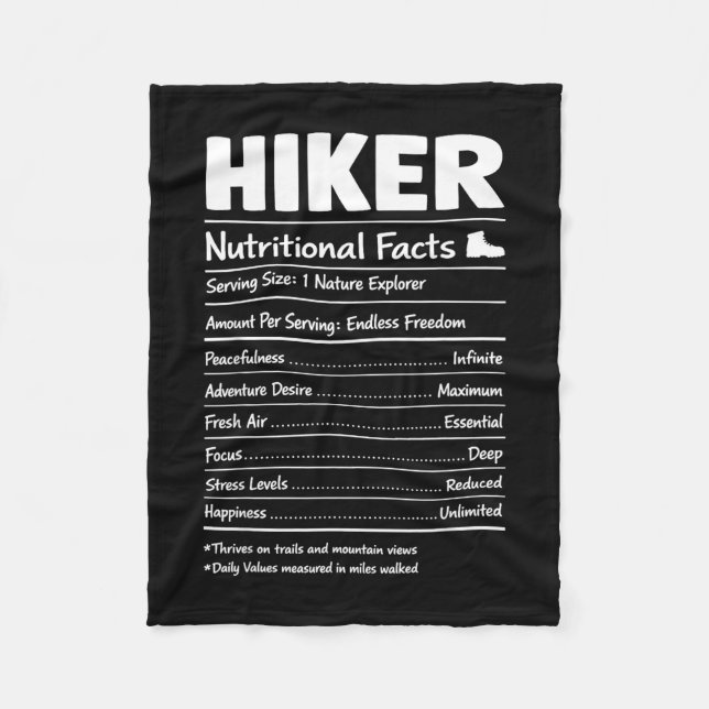 Hiker nutritional facts nature camping adventure fleece blanket (Front)