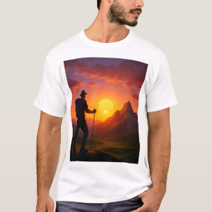 Hiker on the mountain watching the sunset T-Shirt