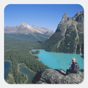 Hiker overlooking turquoise-coloured Lake Square Sticker