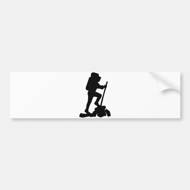 Hiker Silhouette Emblem Graphic Design Backpacker Bumper Sticker (Front)