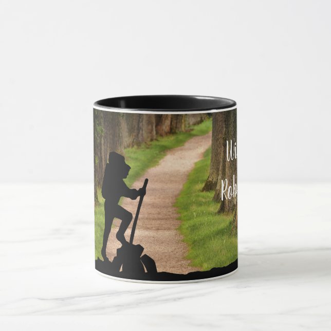 Hiker with Forest Trail and Compass personalise Mug (Center)
