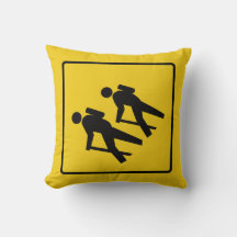 Hikers Ahead warning road sign throw cushion