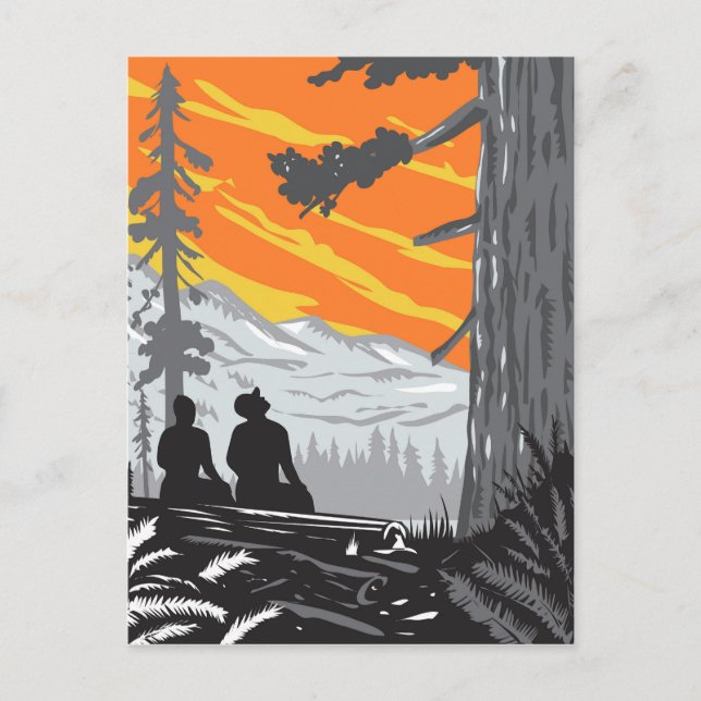 Hikers in Jedediah Smith Redwoods State Park WPA Postcard (Front)