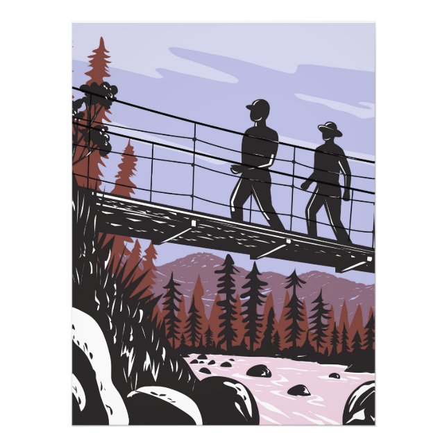 Hikers on Wawona Swinging Bridge in Yosemite WPA Photo Print (Front)