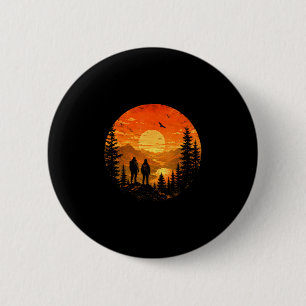 Hikers sunset mountain lake backpacking trek 6 cm round badge