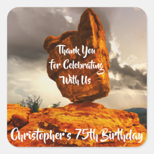 Hiking Balanced Rock Birthday Party Square Sticker