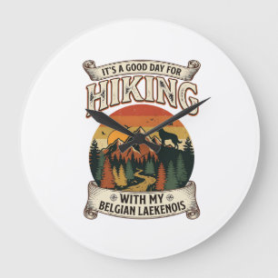 Hiking Belgian Laekenois Dog Mountain Sunset Fores Large Clock
