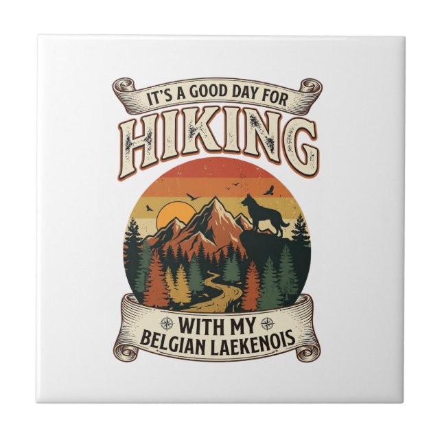 Hiking Belgian Laekenois Dog Mountain Sunset Fores Tile (Front)