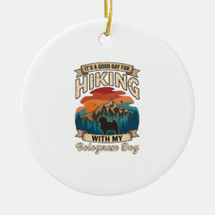 Hiking Bolognese Dog Mountains Sunset Ceramic Tree Decoration