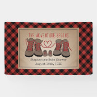 Hiking Boots Adventure Buffalo Plaid Baby Shower