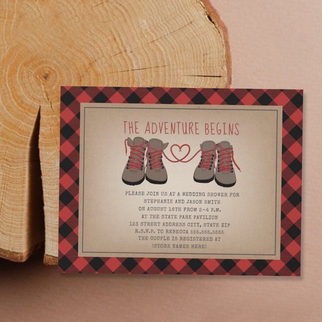 Hiking Boots Adventure Buffalo Wedding Shower Invitation (Creator Uploaded)