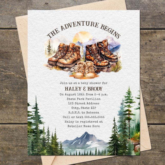 Hiking Boots Adventure Neutral Baby Shower Invitation (Creator Uploaded)