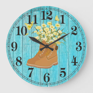 Hiking Boots & Flowers Round (Large) Wall Clock