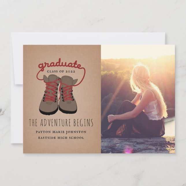 Hiking Boots Graduation The Adventure Begins Photo (Front)