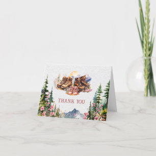 Hiking Boots Pink Girl Baby Shower Thank You Card