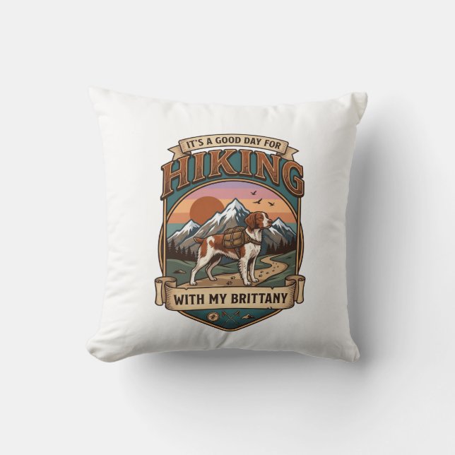 Hiking Brittany Dog Backpack Mountains Cushion (Front)