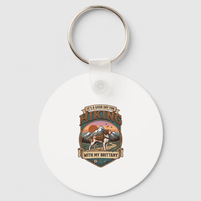 Hiking Brittany Dog Backpack Mountains Key Ring (Front)
