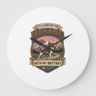 Hiking Brittany Dog Backpack Mountains Large Clock