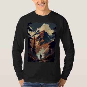 Hiking camping mountains sunset hiker retro 70s vi T-Shirt