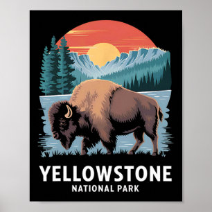 Hiking Camping Yellowstone National Park Wildlife Poster