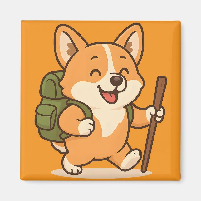 Hiking Corgi Magnets | Cute Adventure Kitchen Deco (Front)