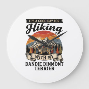 Hiking Dandie Dinmont Terrier Dog Mountain Retro S Large Clock