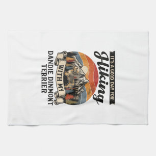 Hiking Dandie Dinmont Terrier Dog Mountain Retro S Tea Towel