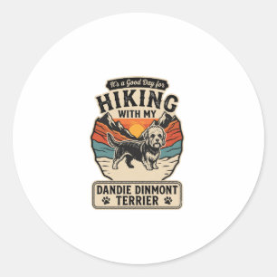 Hiking Dandie Dinmont Terrier Dog Mountain Sunset Classic Round Sticker