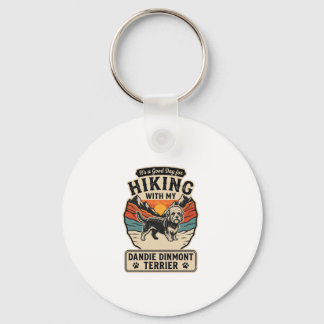 Hiking Dandie Dinmont Terrier Dog Mountain Sunset Key Ring