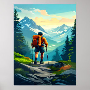 Hiking Digital Art Design Poster