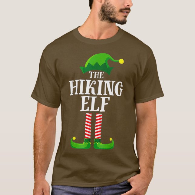 Hiking Elf Matching Family Group Christmas Party T-Shirt (Front)