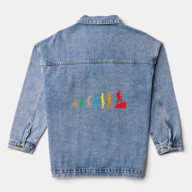 Hiking Evolution Darwin   Science Outdoors Camping Denim Jacket (Back)