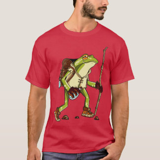 Hiking Frog drawing frog with backpack and stick  T-Shirt