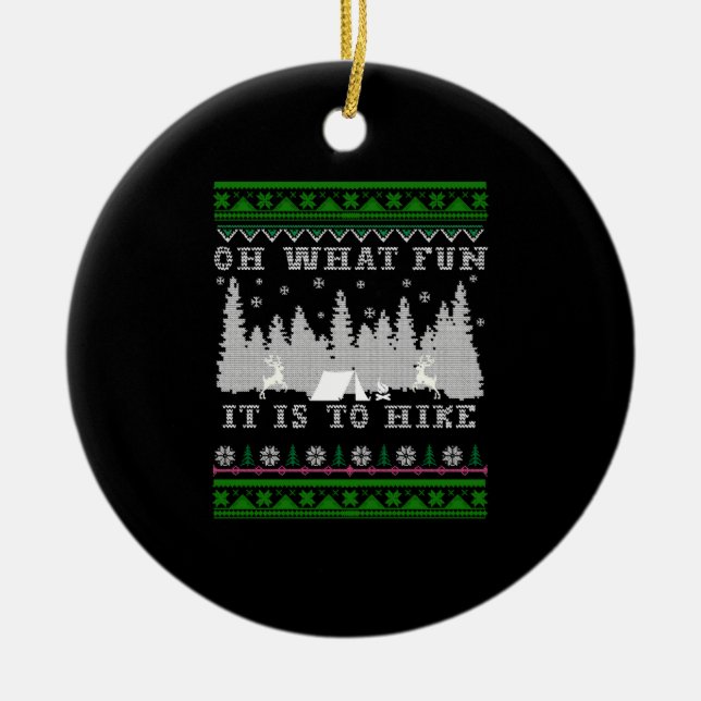 hiking fun Ugly Christmas Ceramic Tree Decoration (Front)