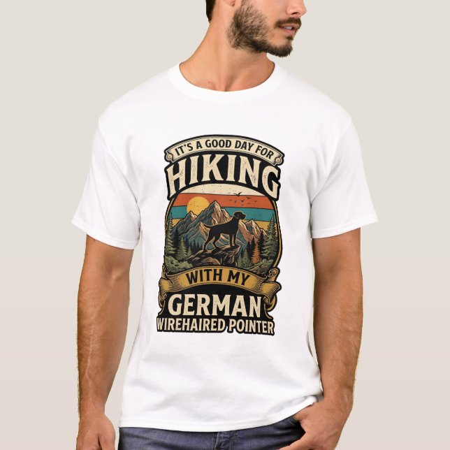 Hiking German Wirehaired Pointer Dog Mountain Suns T-Shirt (Front)
