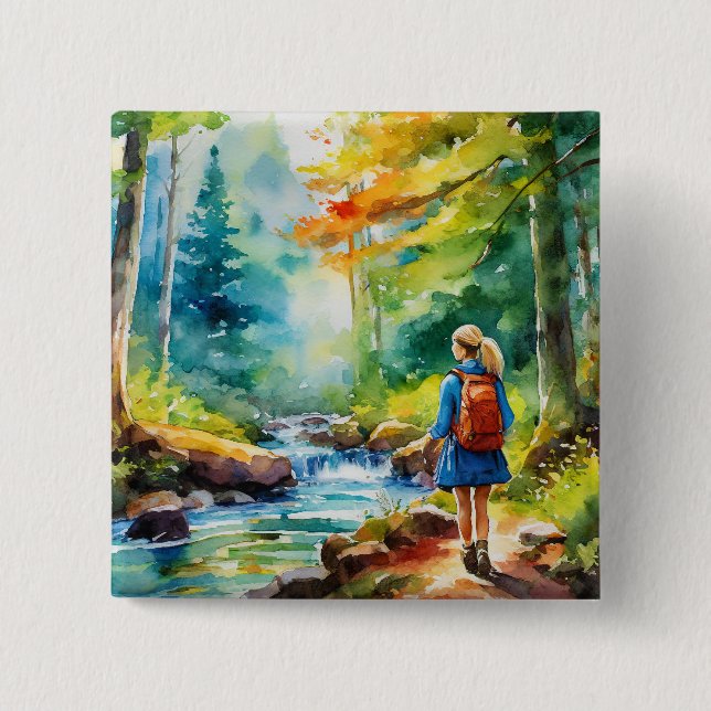 Hiking Girl 15 Cm Square Badge (Front)