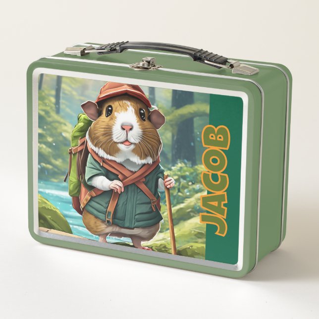 Hiking Guinea Pig Explorer Adventurer, Outdoors Metal Lunch Box (Front)
