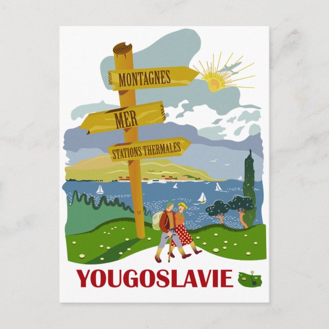 Hiking in Yugoslavia, vintage travel Postcard (Front)