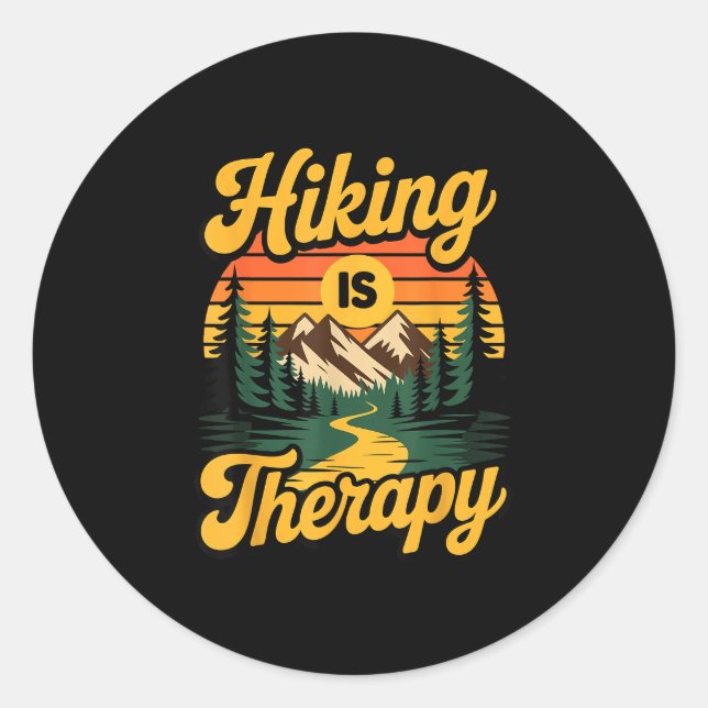 Hiking is therapy  classic round sticker (Front)