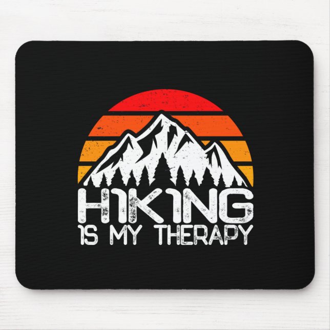 Hiking is therapy funny hiking camping retro mouse pad (Front)