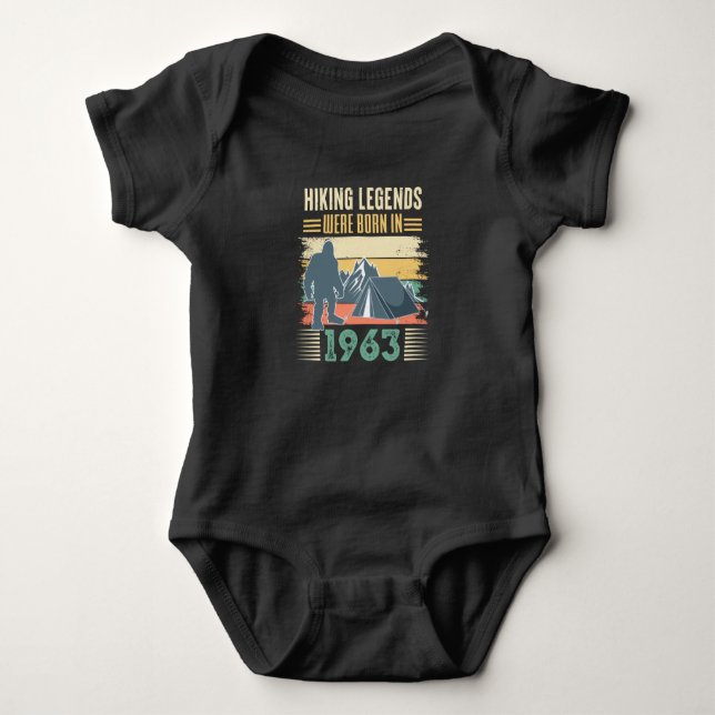 hiking legends were born in1963 baby bodysuit (Front)
