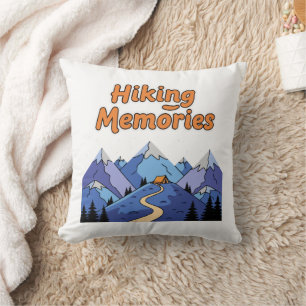 "Hiking Memories" Whimsical Mountain Camping Cushion