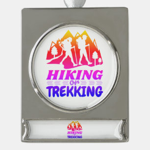 Hiking or Trekking Silver Plated Banner Ornament