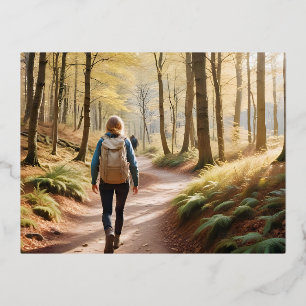 Hiking Outdoors Escape Dicovery Forest Nature Foil Holiday Postcard